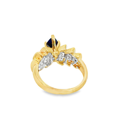 14K Yellow Gold Marquise Sapphire & Diamond Ring – Vintage Statement Design