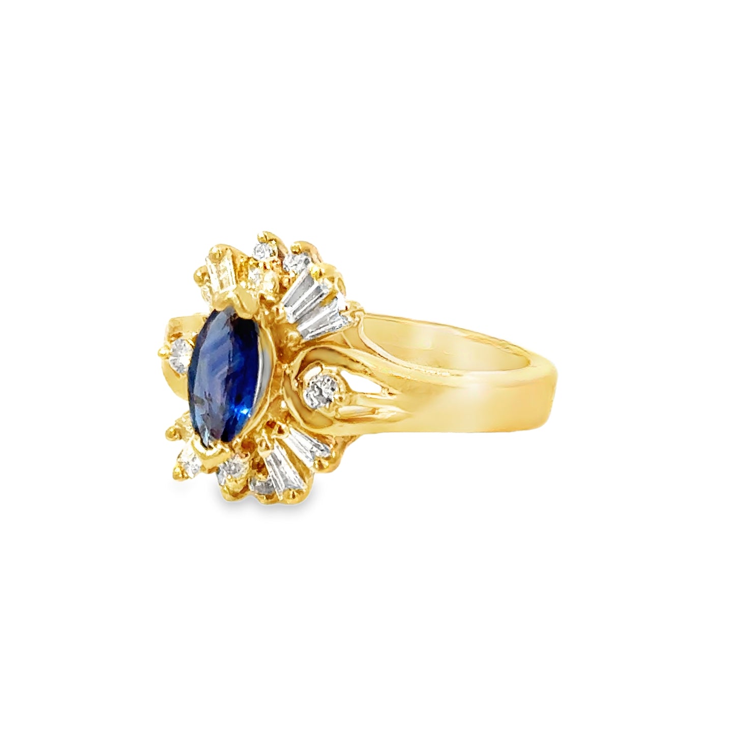 14K Gold Sapphire and Diamond Ring – Marquise Cluster Design