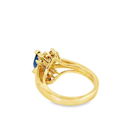 14K Gold Sapphire and Diamond Ring – Marquise Cluster Design