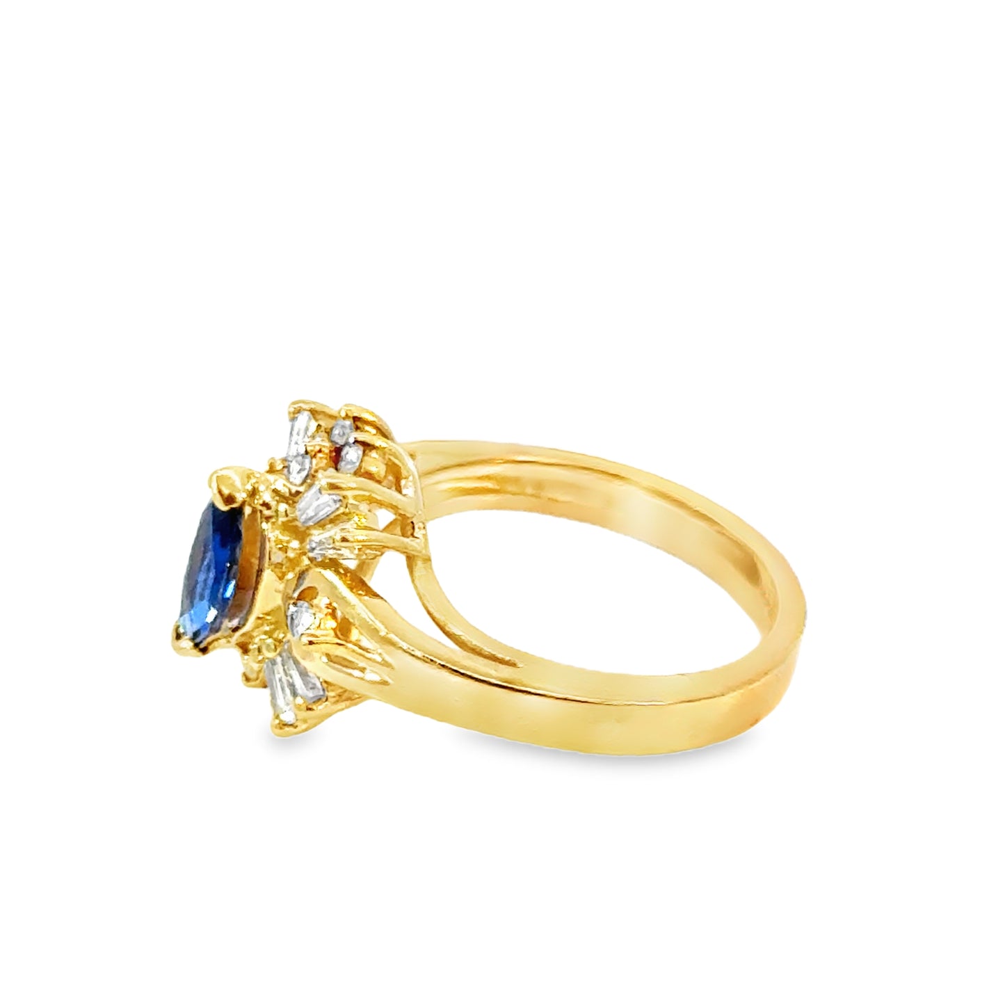 14K Gold Sapphire and Diamond Ring – Marquise Cluster Design