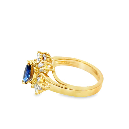 14K Gold Sapphire and Diamond Ring – Marquise Cluster Design