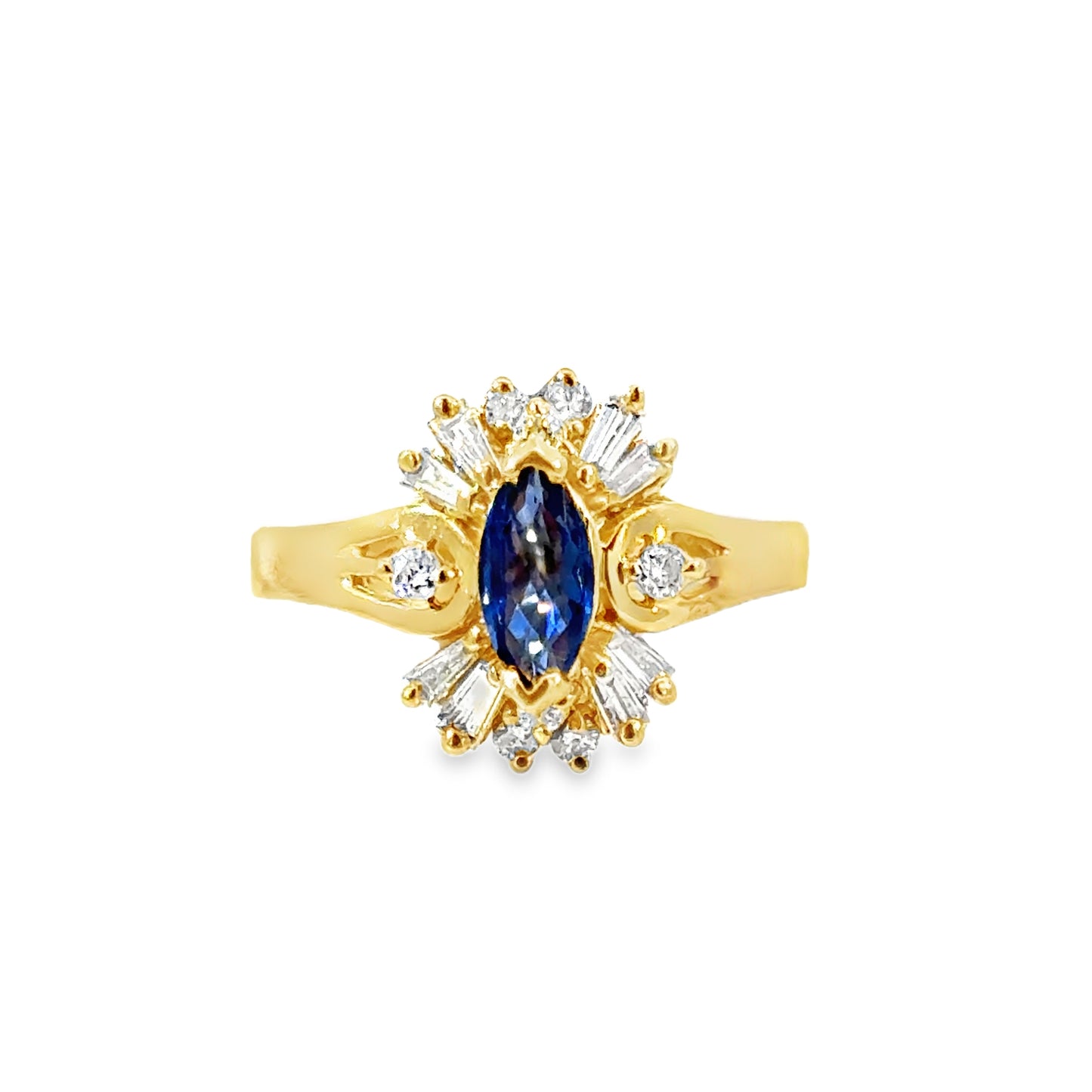 14K Gold Sapphire and Diamond Ring – Marquise Cluster Design