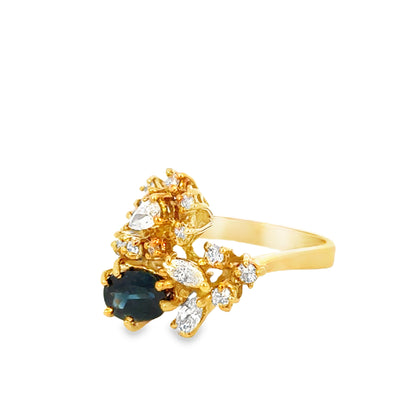 Sculptural 18K Yellow Gold Sapphire and Diamond Design Ring