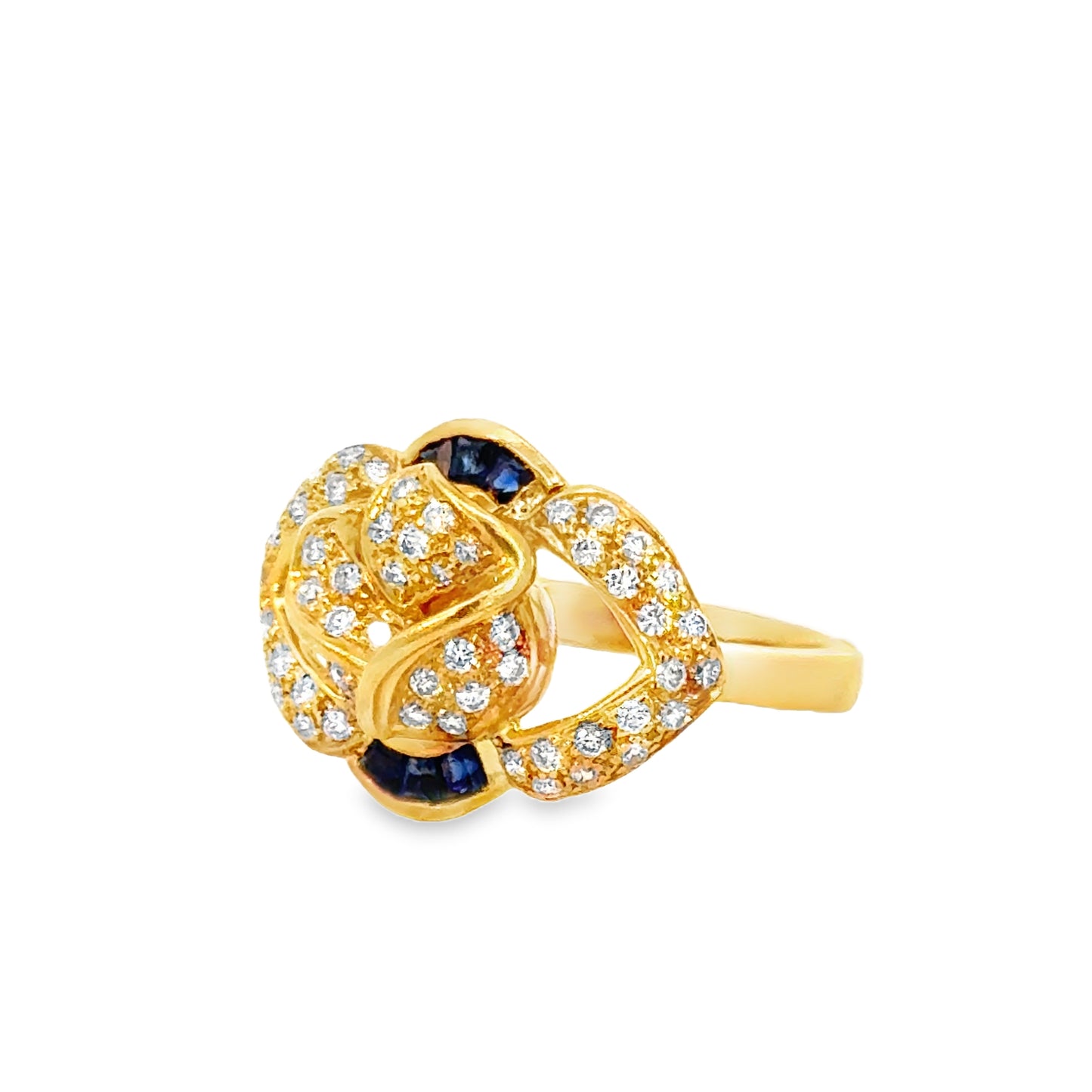 18K Yellow Gold Diamond & Sapphire Sculptural Knot-Motif Cocktail Ring