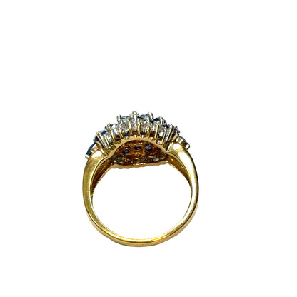 14K Yellow Gold 1980’s Sapphire & Diamond Cluster Ring