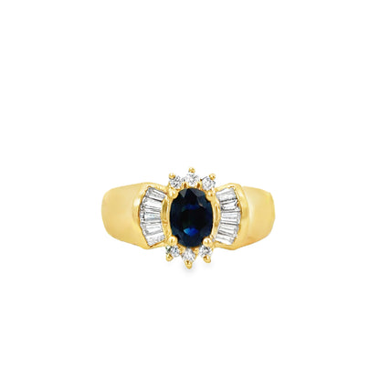 14K Yellow Gold 1980’s Vintage Sapphire & Diamond Ring