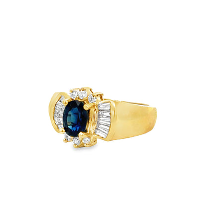14K Yellow Gold 1980’s Vintage Sapphire & Diamond Ring