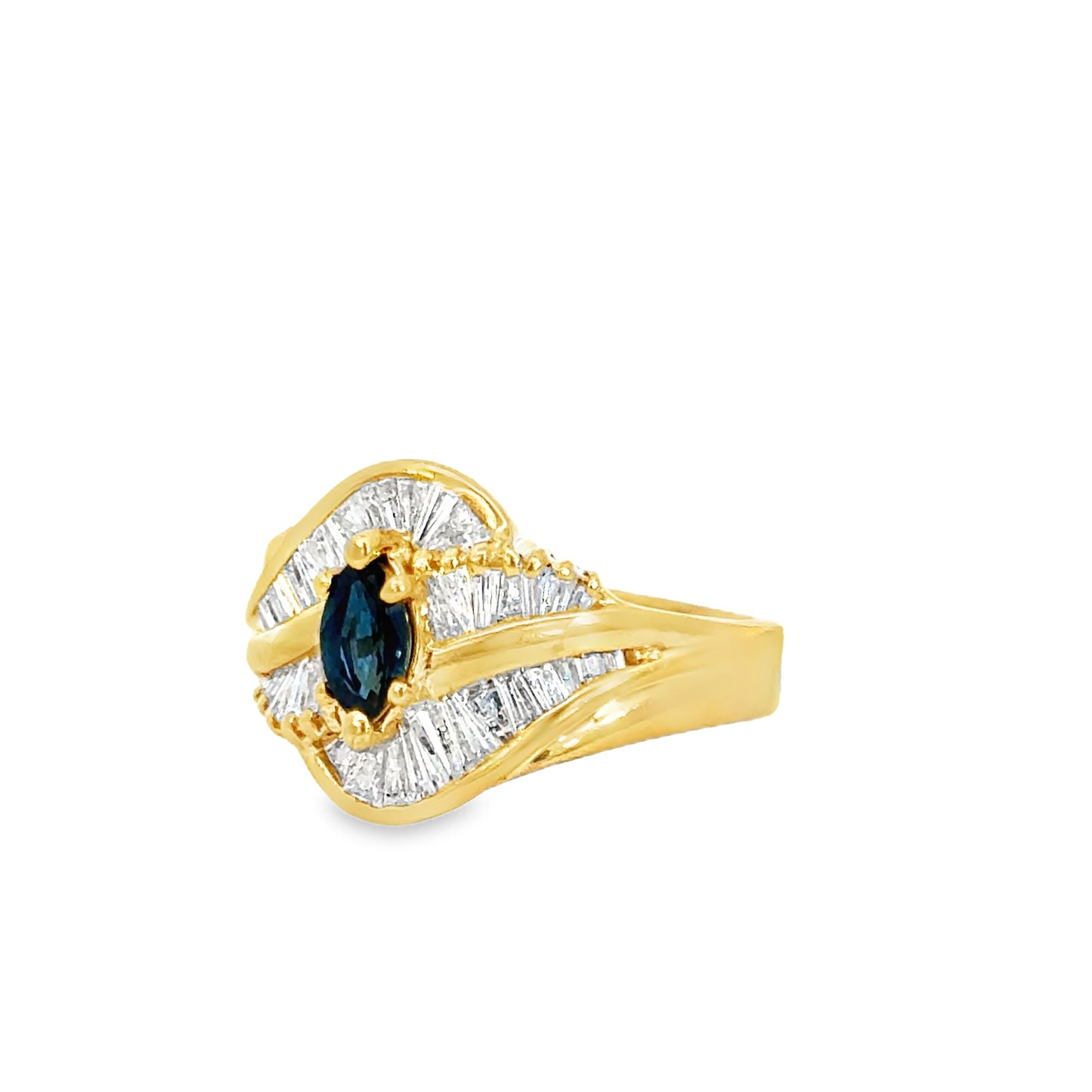 Statement 1980’s Sapphire & Diamond Cocktail Ring in 14K Yellow Gold