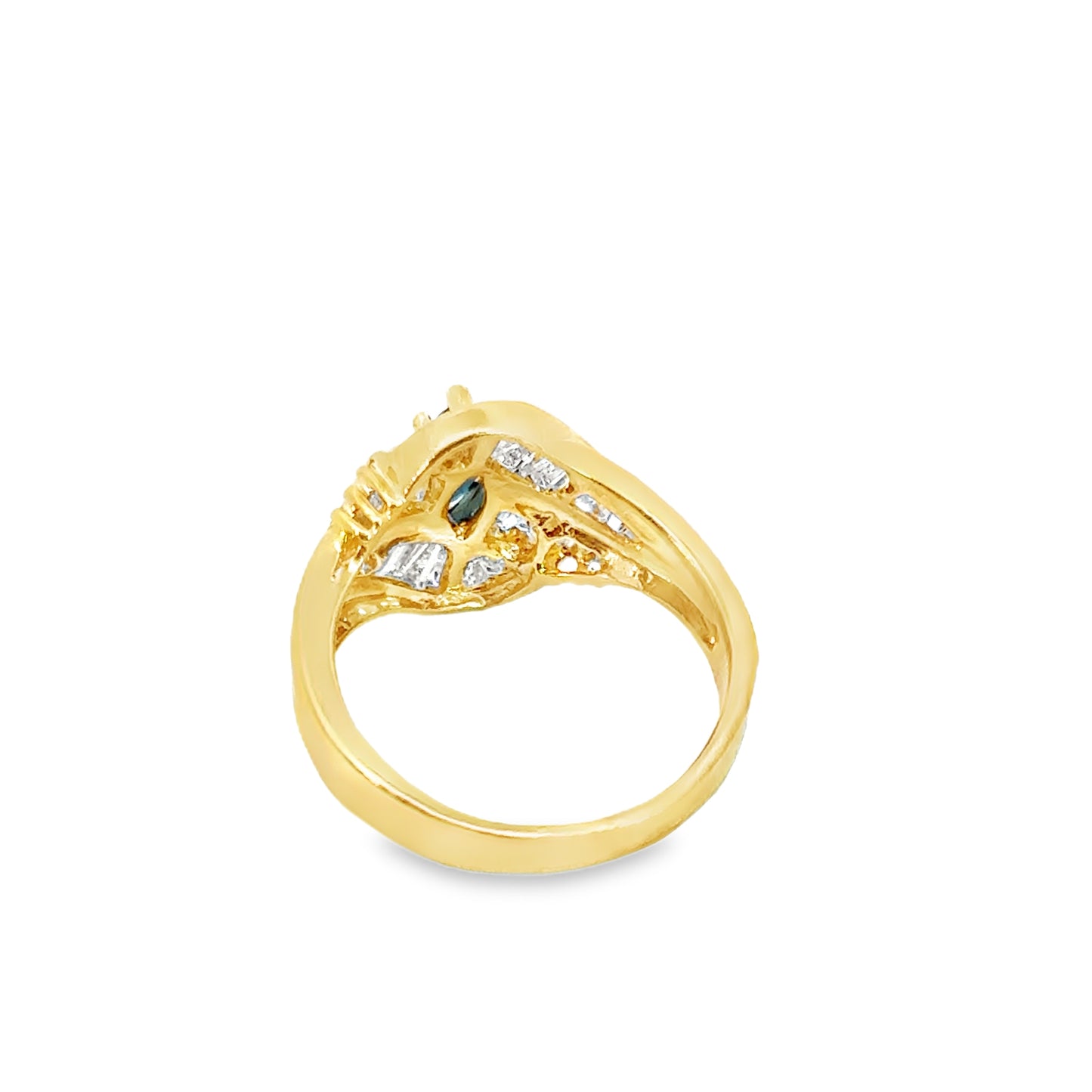 Statement 1980’s Sapphire & Diamond Cocktail Ring in 14K Yellow Gold