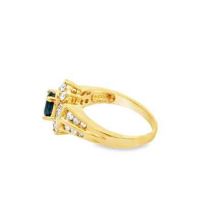 14K Yellow Gold Ring with Sapphire & Diamonds – Vintage 1980’s Glamour