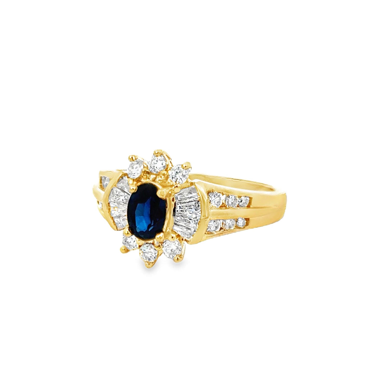 14K Yellow Gold Ring with Sapphire & Diamonds – Vintage 1980’s Glamour