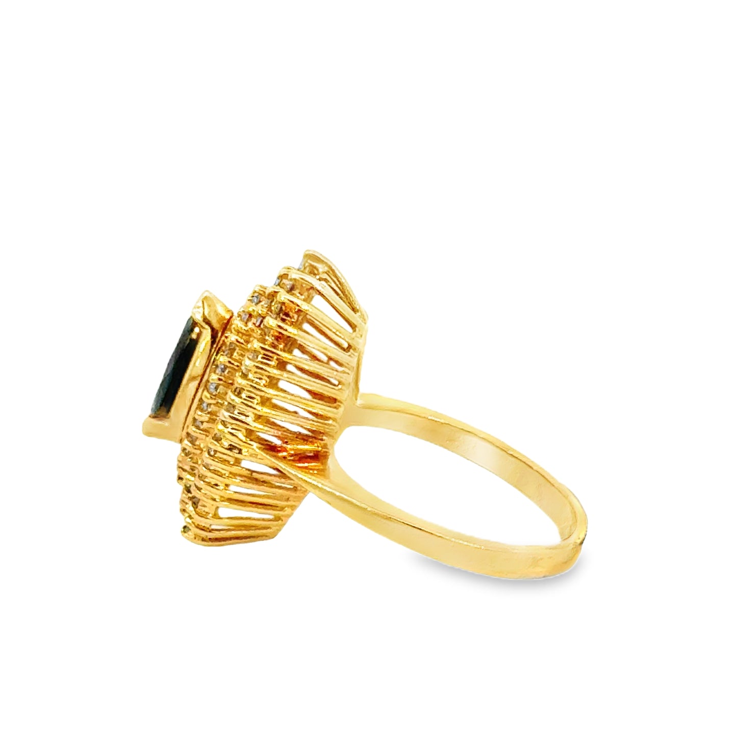 14K Yellow Gold Marquise Sapphire & Diamond Cluster Ring – 1990’s Vintage Elegance