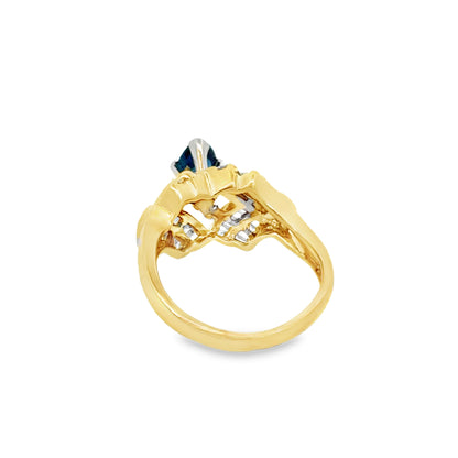 14K Yellow Gold Marquise Sapphire & Diamond Baguette Ring