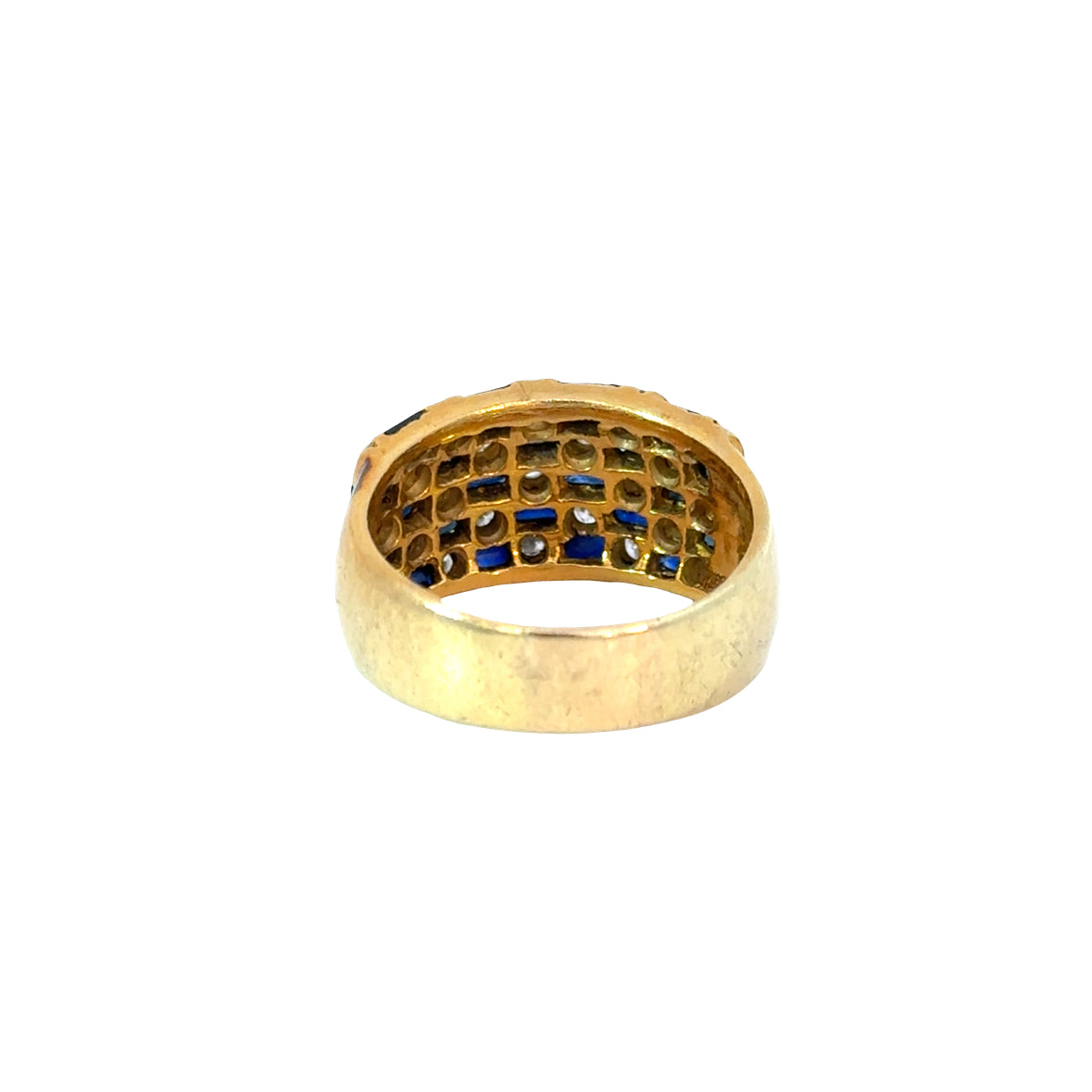 18K Yellow Gold Checkerboard Style Diamond & Sapphire Band Ring