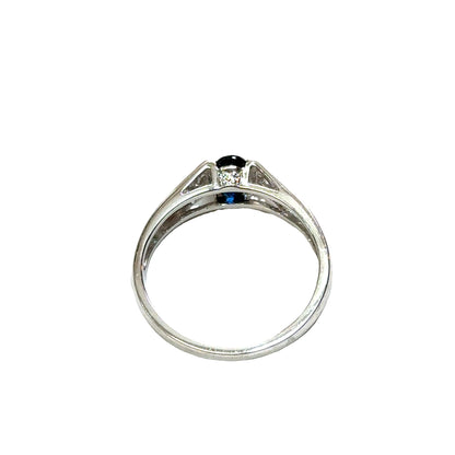 14K White Gold Modern Sapphire and Diamond Accent Ring