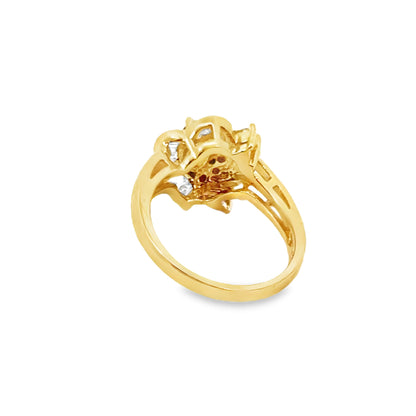 14K Yellow Gold Sapphire & Diamond Floral Cocktail Ring – Vintage 1980’s