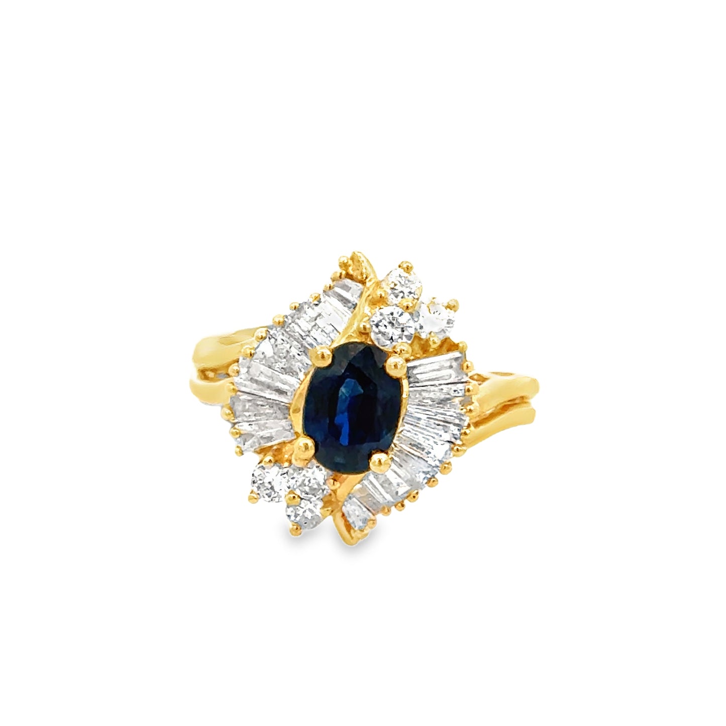 14K Yellow Gold Sapphire and Diamond Ring – Vintage 1980’s Cocktail Jewelry