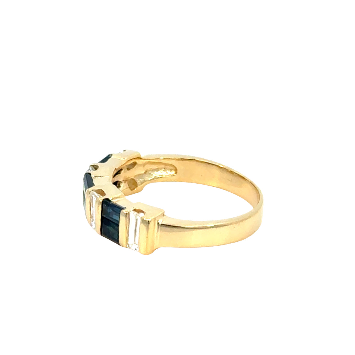 14K Yellow Gold Sapphire and Diamond Baguette Band Ring
