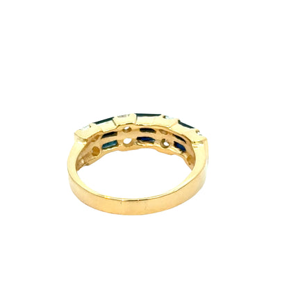 14K Yellow Gold Sapphire and Diamond Baguette Band Ring