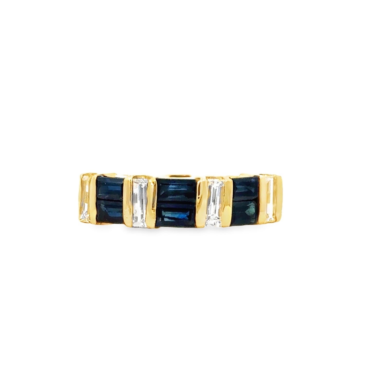 14K Yellow Gold Sapphire and Diamond Baguette Band Ring
