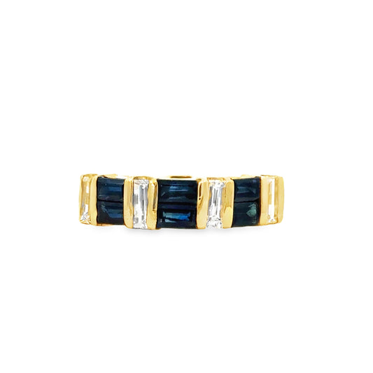14K Yellow Gold Sapphire and Diamond Baguette Band Ring