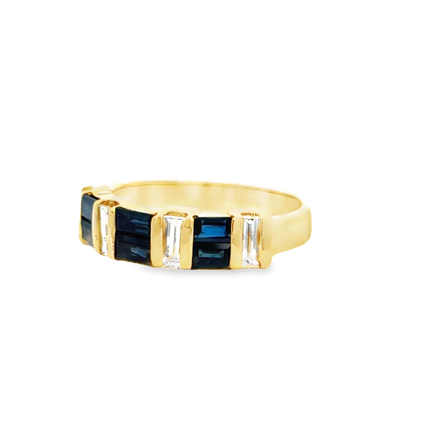 14K Yellow Gold Sapphire and Diamond Baguette Band Ring