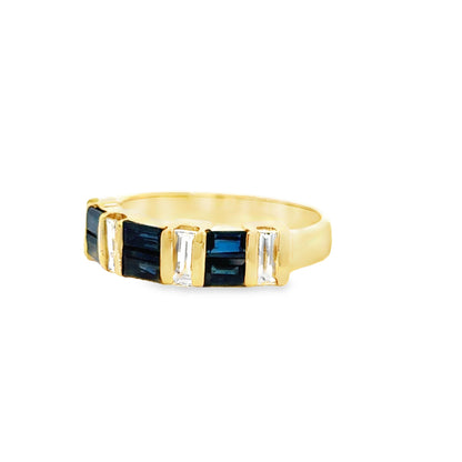 14K Yellow Gold Sapphire and Diamond Baguette Band Ring
