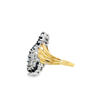 14K Yellow Gold Sapphire & Diamond Elongated Cluster Statement Ring