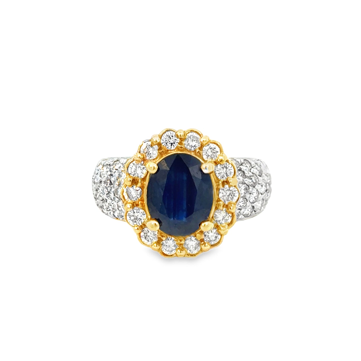 14K Yellow Gold Ring with Oval Sapphire & Diamond Halo – Brilliant Luxury Design