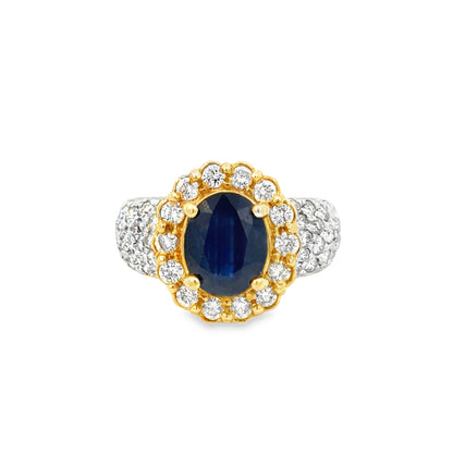 14K Yellow Gold Ring with Oval Sapphire & Diamond Halo – Brilliant Luxury Design
