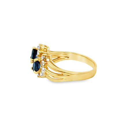 14K Gold Sapphire Trio Ring with Diamond Petals