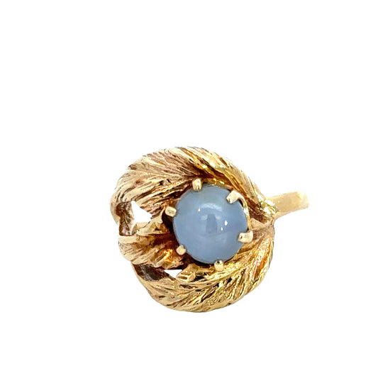 Artistic 14K Gold Leaf Ring with Radiant Star Sapphire Center