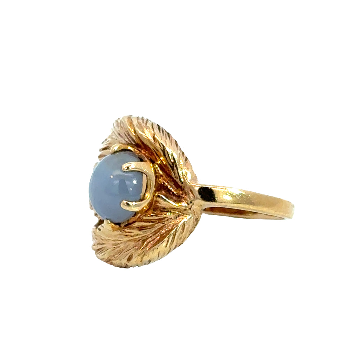 Artistic 14K Gold Leaf Ring with Radiant Star Sapphire Center