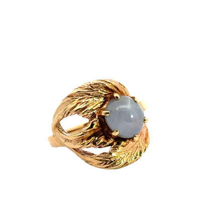 Artistic 14K Gold Leaf Ring with Radiant Star Sapphire Center