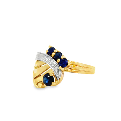 14K Yellow Gold Retro Sapphire Ring – Unique 1950’s Design