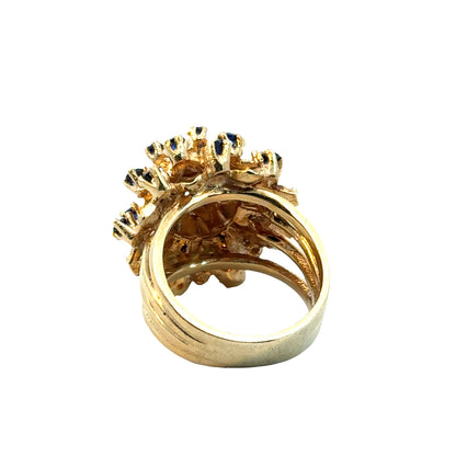 14K Yellow Gold Sapphire & Opal Floral Dome Ring – Vintage Design