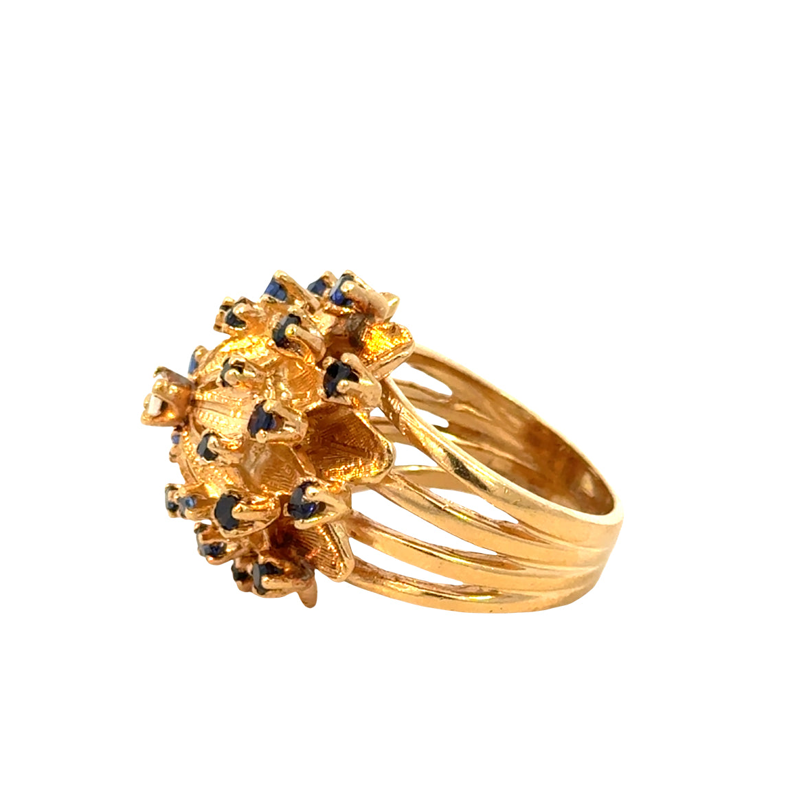 14K Yellow Gold Sapphire & Opal Floral Dome Ring – Vintage Design