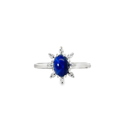 14K White Gold Star Sapphire and Diamond Starburst Ring
