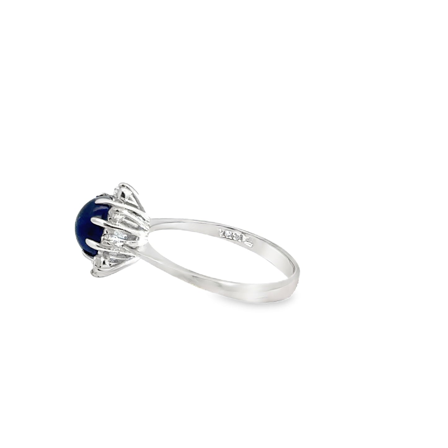 14K White Gold Star Sapphire and Diamond Starburst Ring