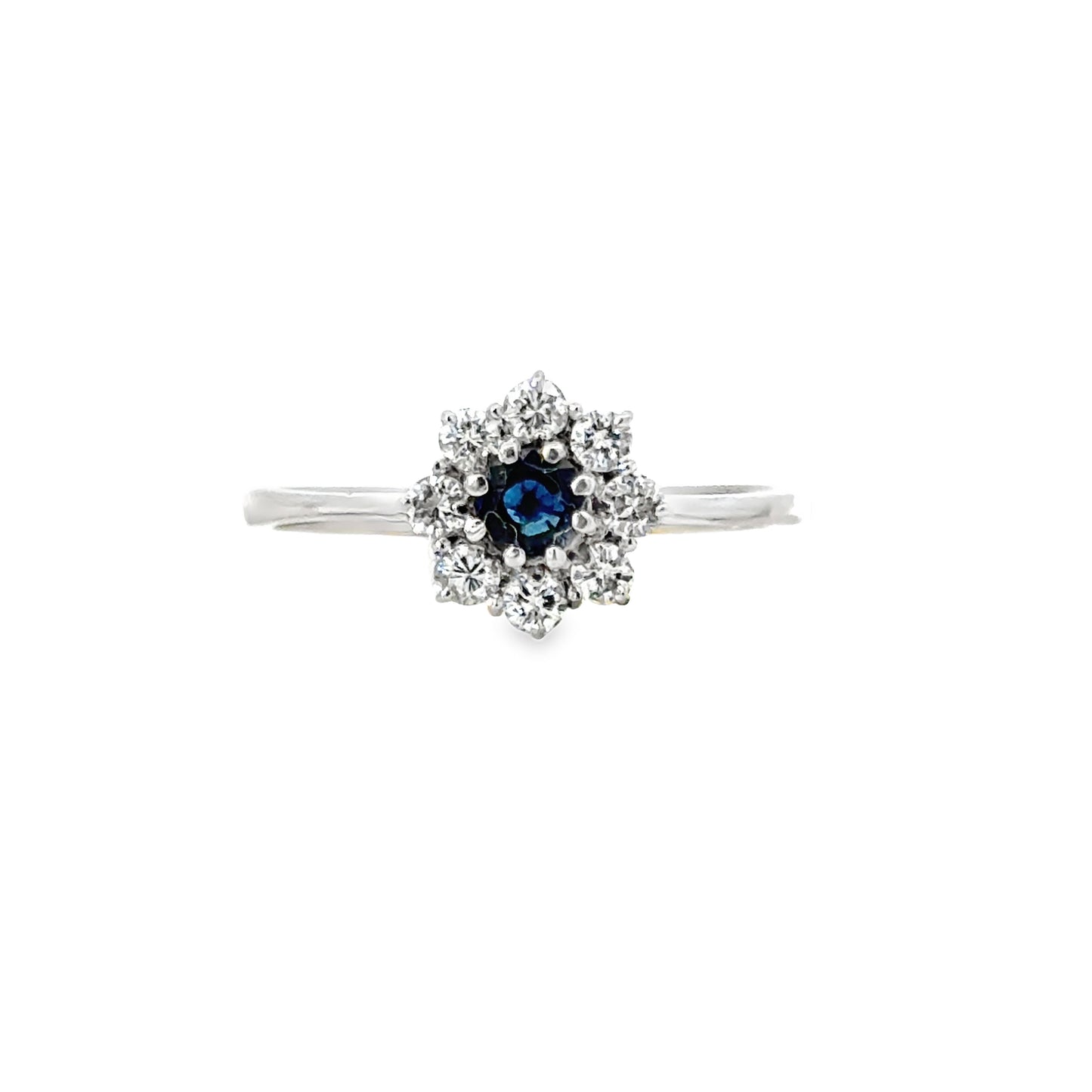 14K White Gold Blue Sapphire and Diamond Starburst Ring