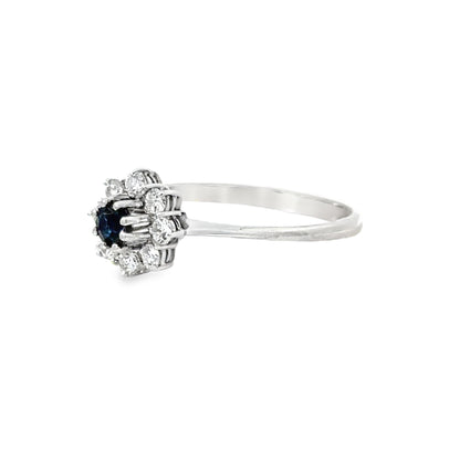 14K White Gold Blue Sapphire and Diamond Starburst Ring