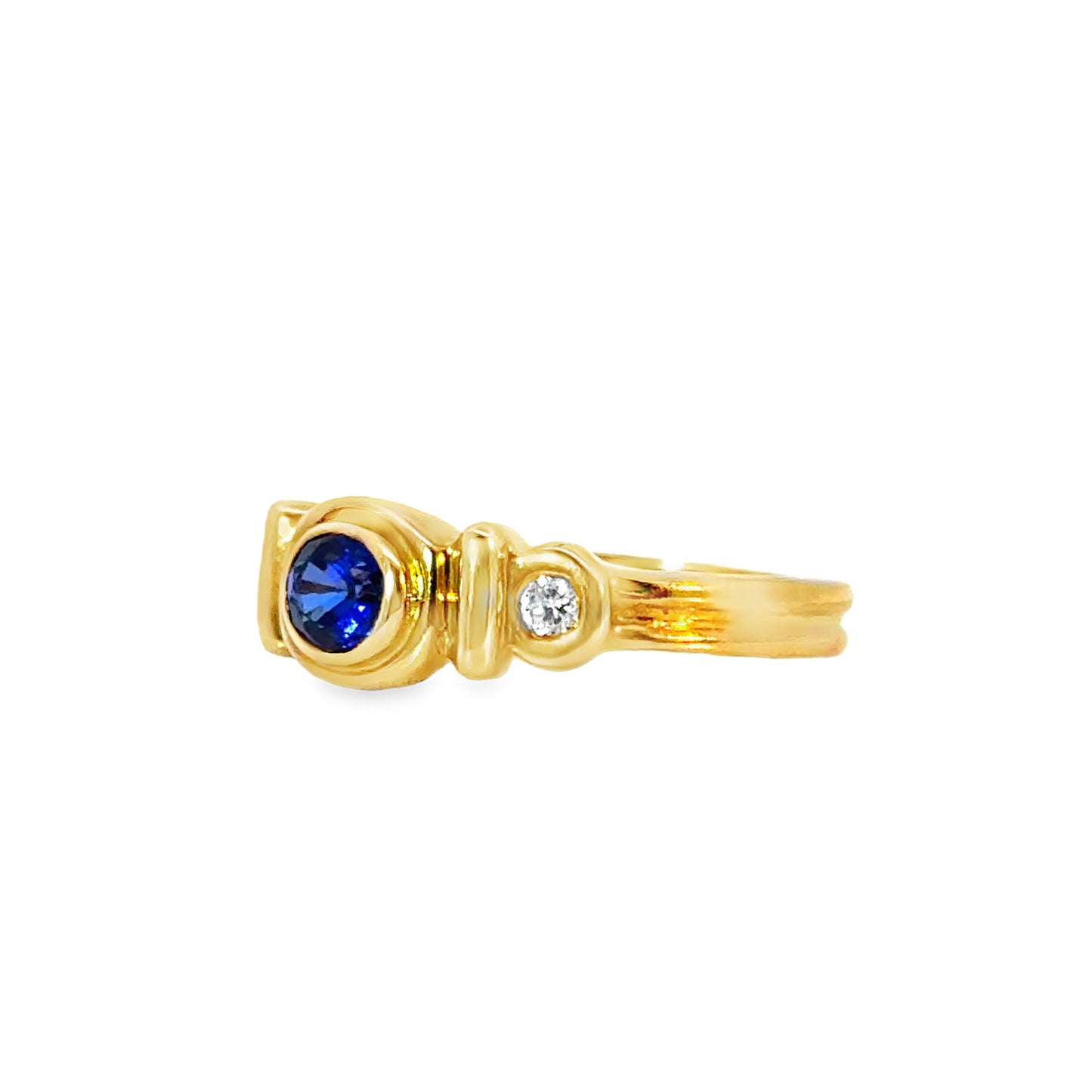 18K Gold Bezel-Set Sapphire Ring with Diamond Accents