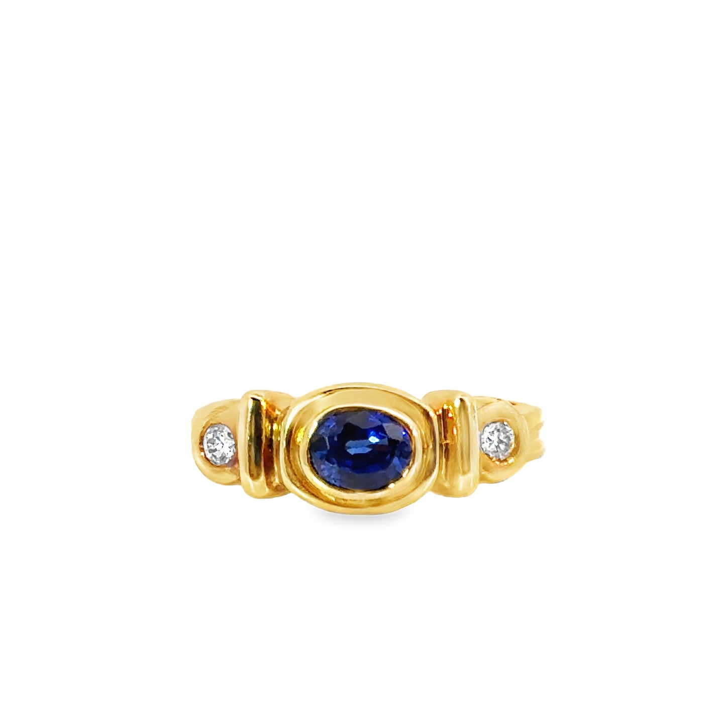 18K Gold Bezel-Set Sapphire Ring with Diamond Accents