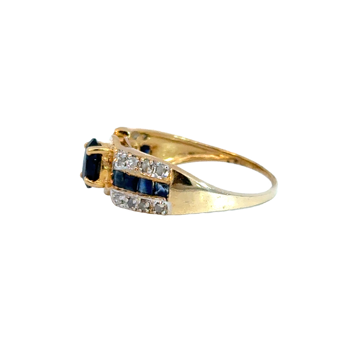 Oval Sapphire with Channel-Set Sapphires & Diamonds in 14K Gold
