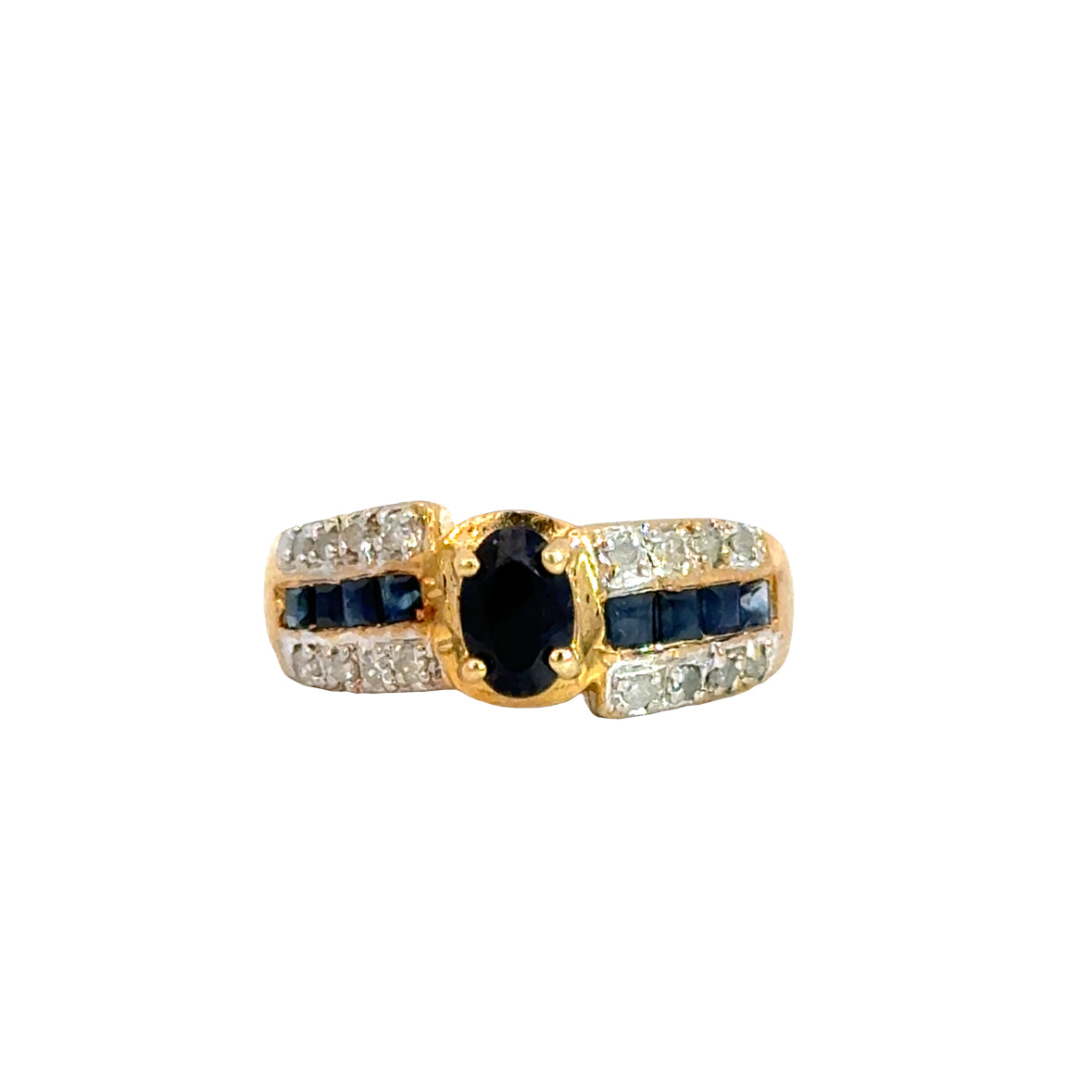 Oval Sapphire with Channel-Set Sapphires & Diamonds in 14K Gold