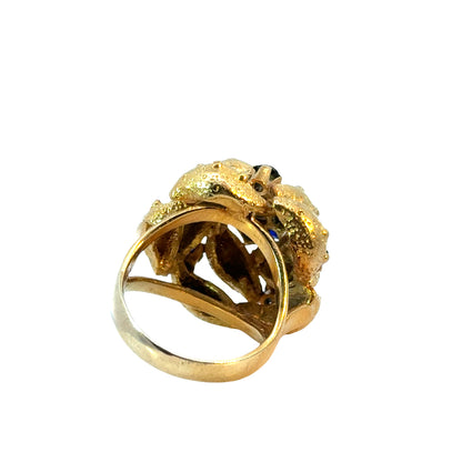Vintage 1960s Retro 18K Gold Textured Floral Ring with Sapphires