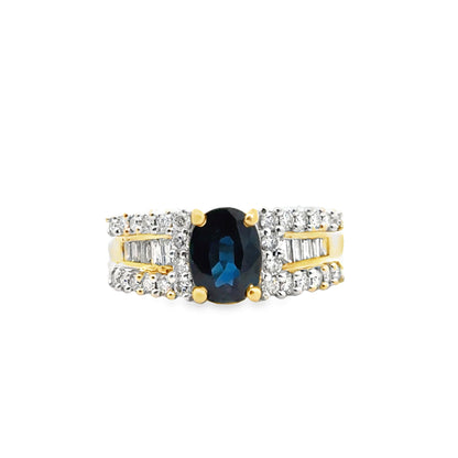 14K Yellow Gold Sapphire & Diamond Ring – Classic Elegance