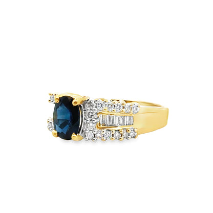 14K Yellow Gold Sapphire & Diamond Ring – Classic Elegance