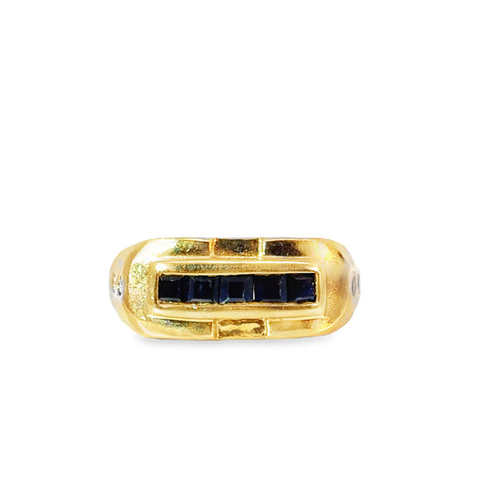 14K Yellow Gold Sapphire & Diamond Channel Ring