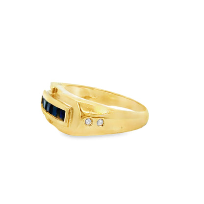 14K Yellow Gold Sapphire & Diamond Channel Ring